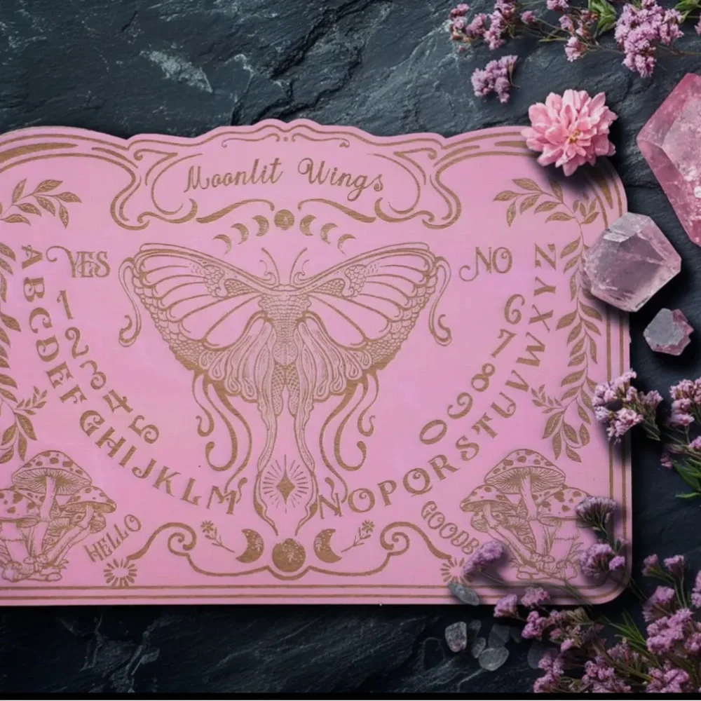 Moonlit Wings Handcrafted Pink and Gold Art Nouveau Spirit Board
